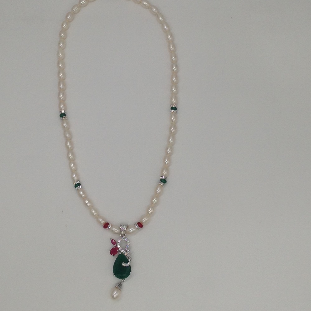 Multicolour cz pendent set with oval pearls mala jps0056 - Image 4
