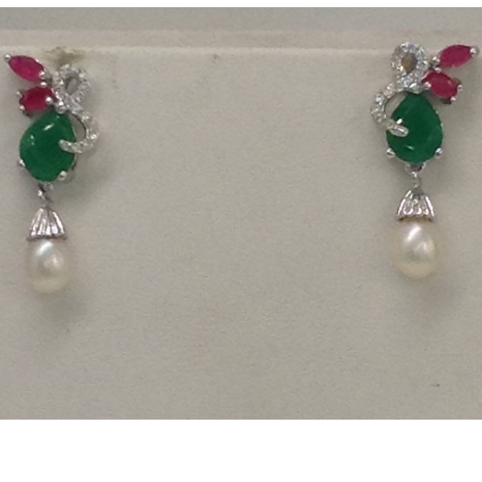Multicolour cz pendent set with oval pearls mala jps0056 - Image 3