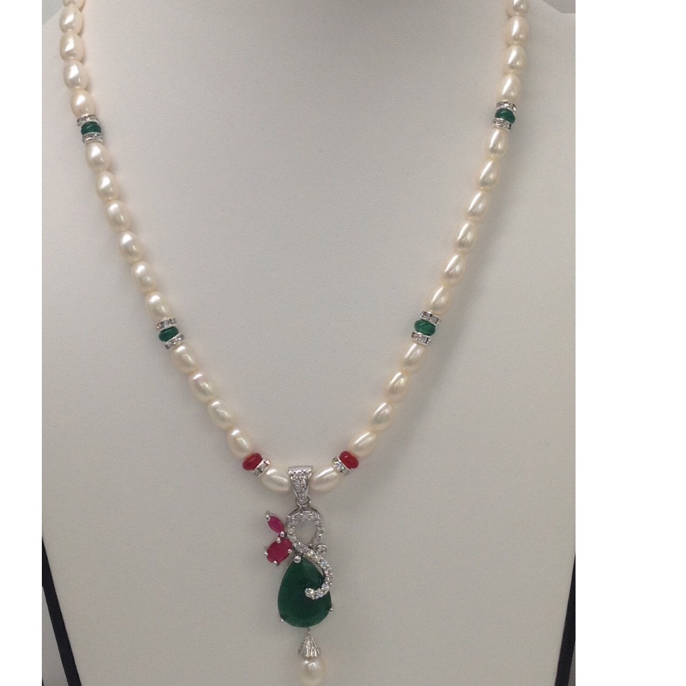 Multicolour cz pendent set with oval pearls mala jps0056 - Image 2
