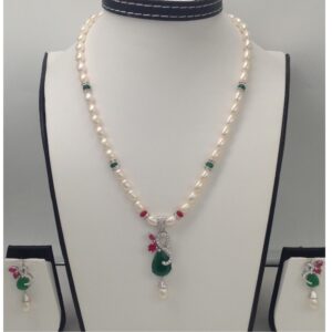 Multicolour cz pendent set with oval pearls mala jps0056