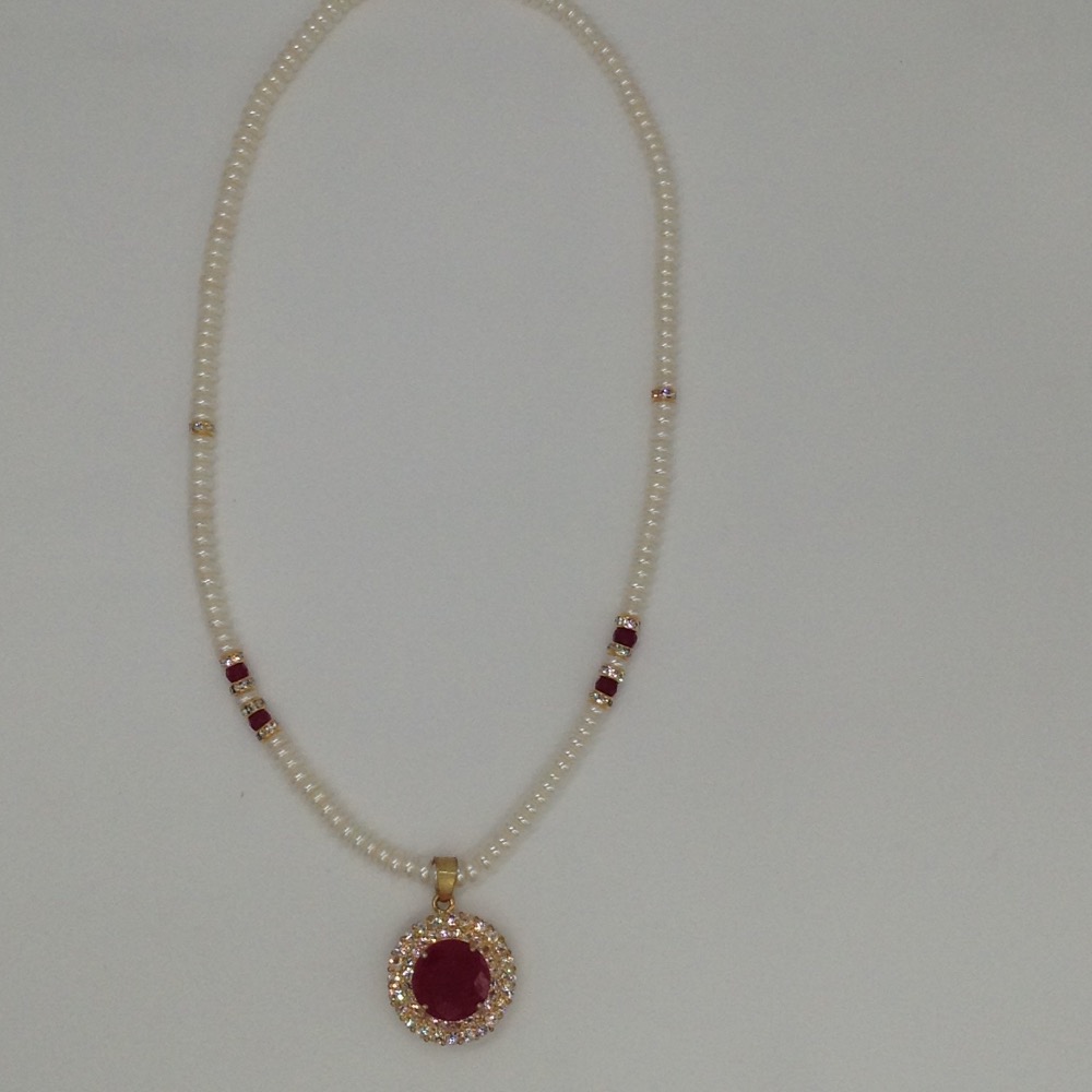 White,Red cz stones pendent set with flat pearls jps0025 - Image 4
