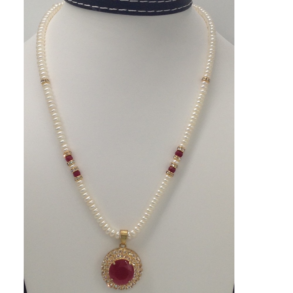 White,Red cz stones pendent set with flat pearls jps0025 - Image 2