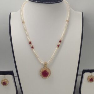 White,Red cz stones pendent set with flat pearls jps0025