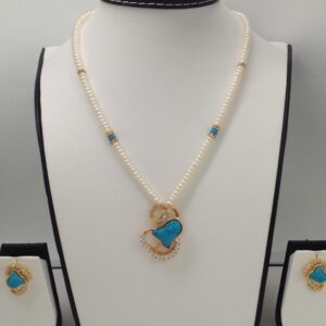 White cz,turquoise pendent set with flat pearls mala jps0016