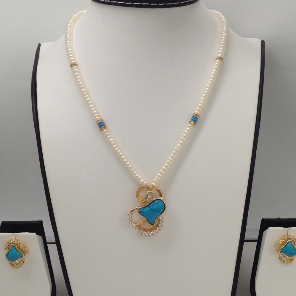 White cz,turquoise pendent set with flat pearls mala jps0016
