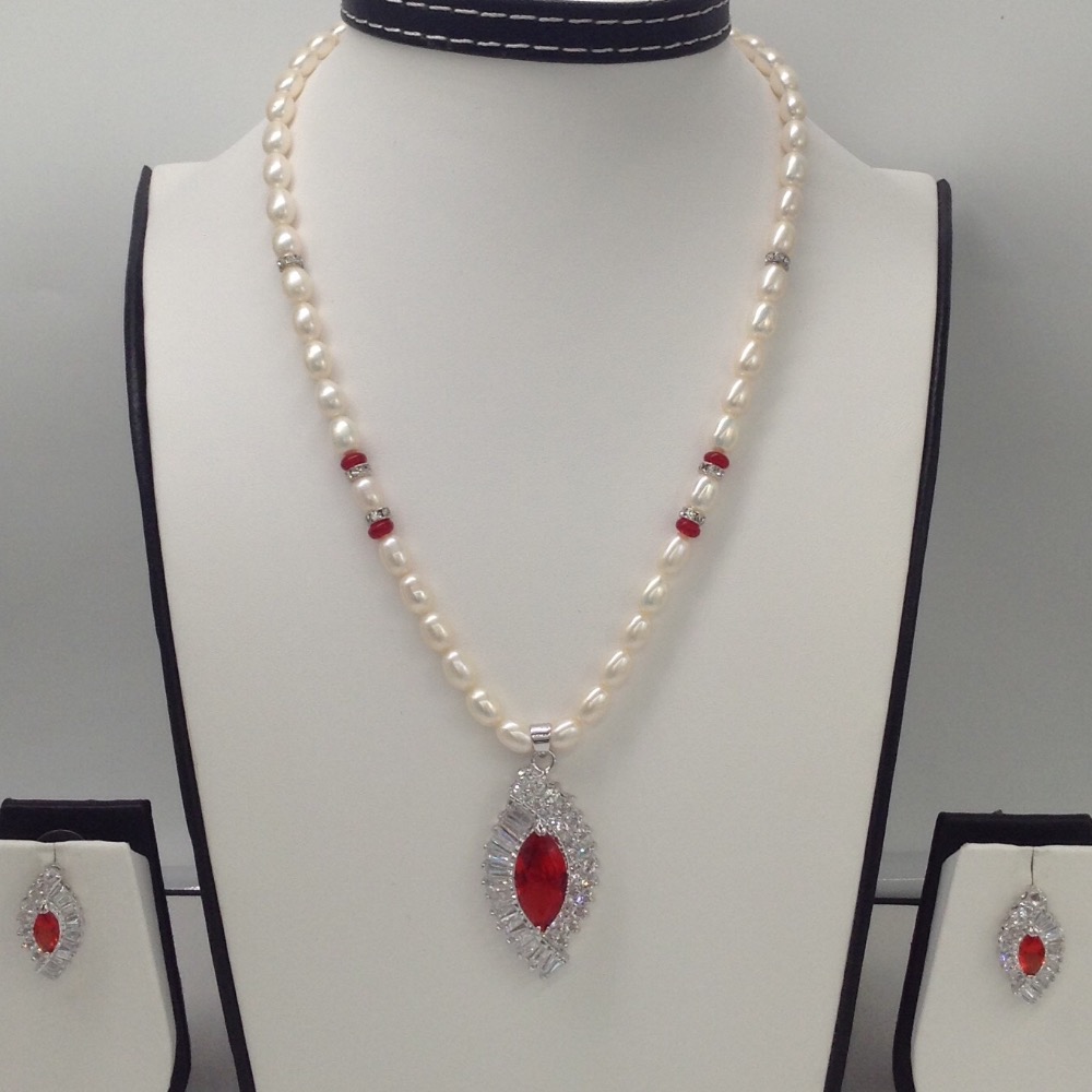 White,red cz pendent set with oval pearls mala jps0012