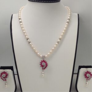 White,red cz pendent set with oval pearls mala jps0018