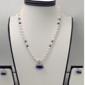 White,blue cz pendent set with oval pearls mala jps0011