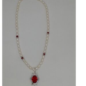 White and red cz pendent set with oval pearls mala jps0014