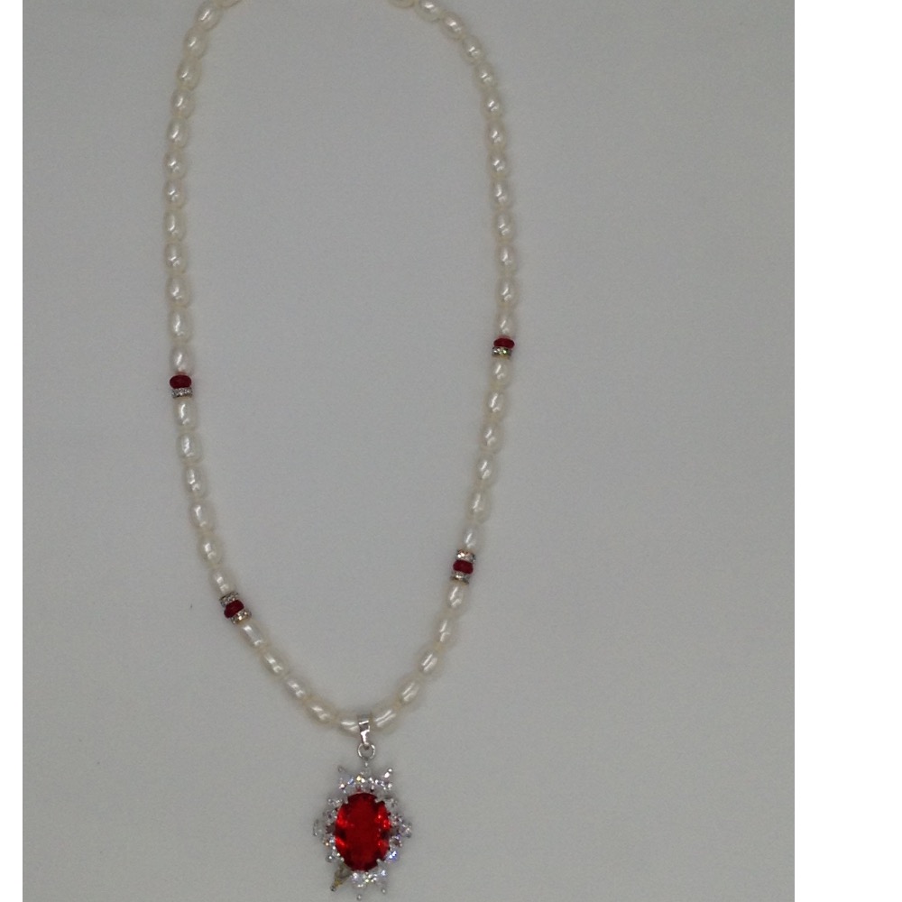White and red cz pendent set with oval pearls mala jps0014