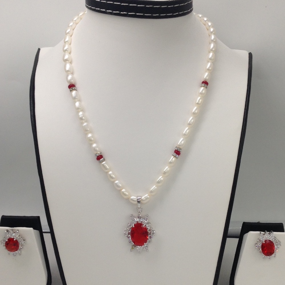 White and red cz pendent set with oval pearls mala jps0014