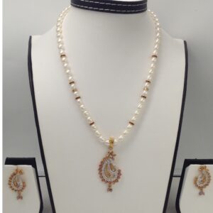White,purple cz pendent set with oval pearls mala jps0013