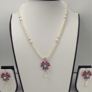 Multicolour cz pendent set with flat pearls mala jps0021