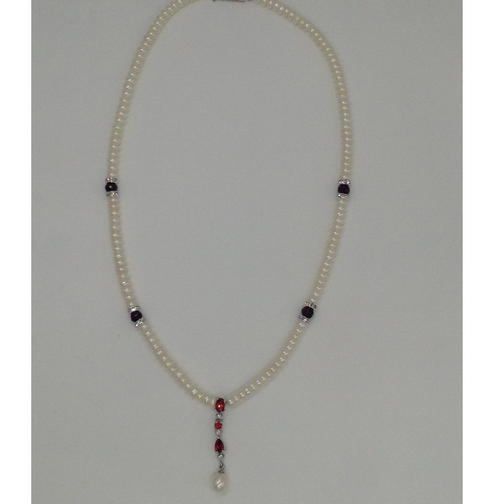 White,maroon cz stones pendent set with flat pearls jps0026 - Image 4