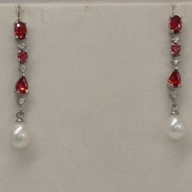 White,maroon cz stones pendent set with flat pearls jps0026 - Image 3