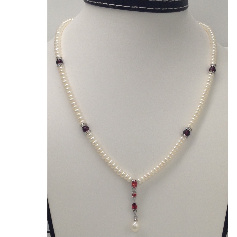 White,maroon cz stones pendent set with flat pearls jps0026 - Image 2