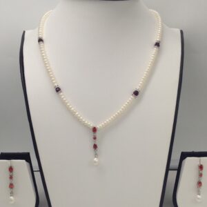 White,maroon cz stones pendent set with flat pearls jps0026