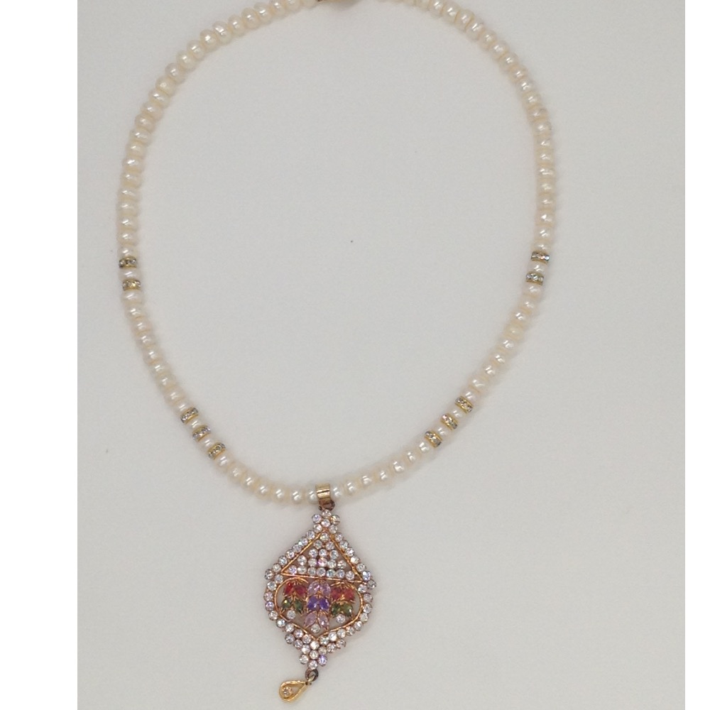 Multicolour cz pendent set with flat pearls mala jps0001 - Image 4