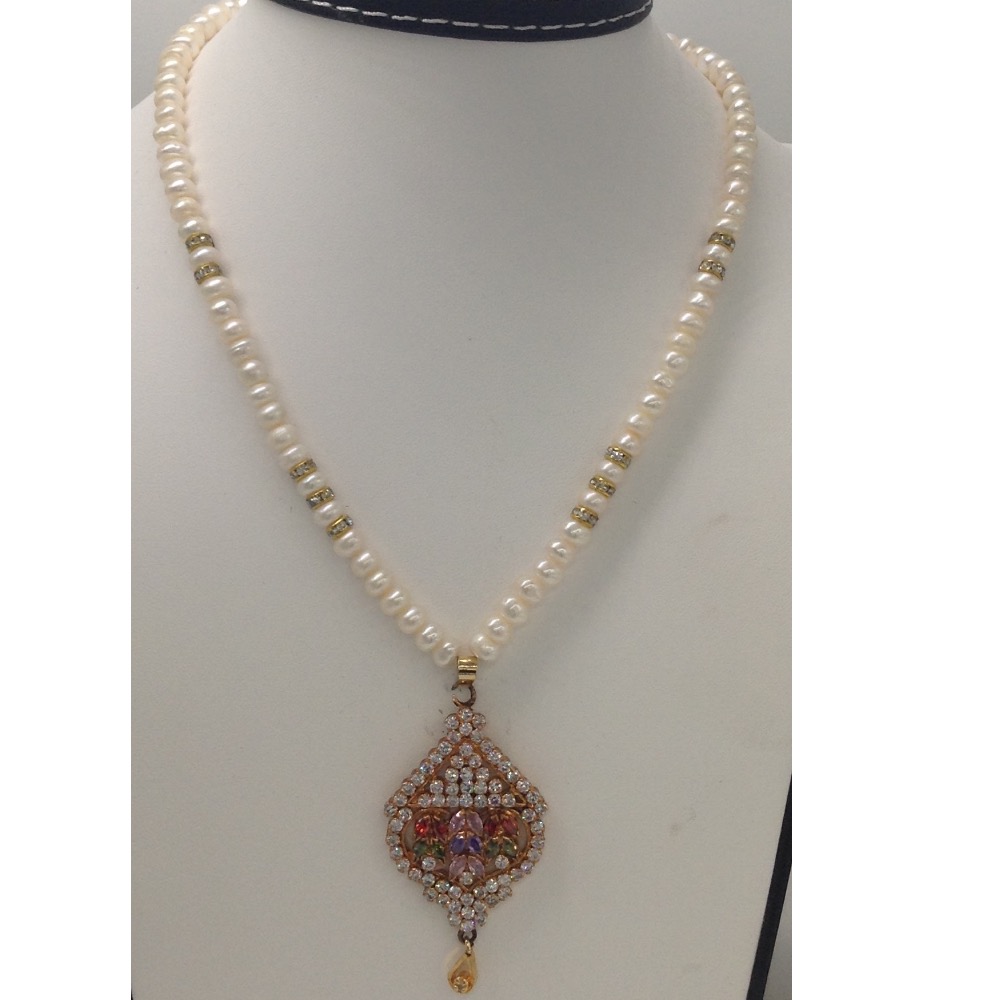 Multicolour cz pendent set with flat pearls mala jps0001 - Image 2
