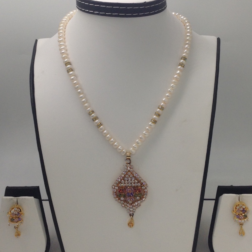 Multicolour cz pendent set with flat pearls mala jps0001