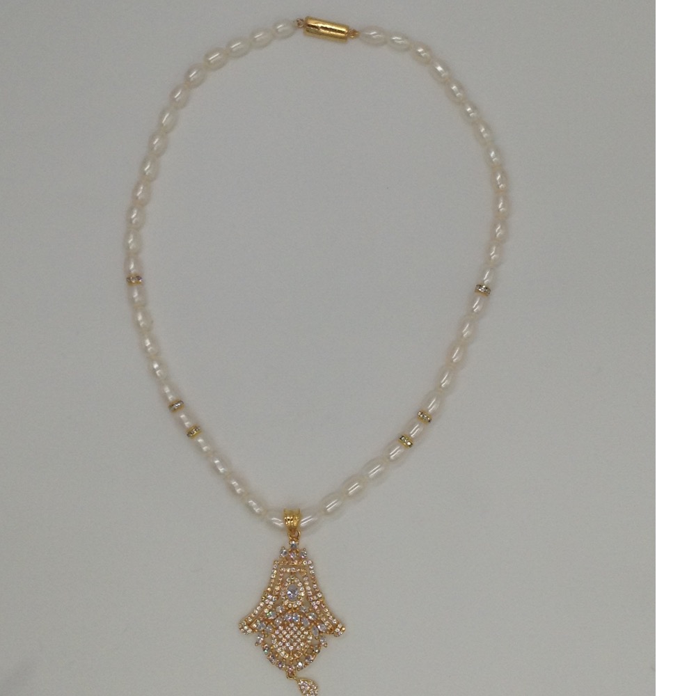 White cz pendent set with oval pearls mala jps0008 - Image 4