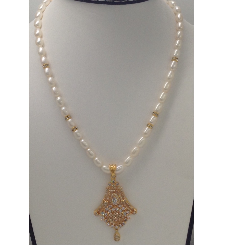 White cz pendent set with oval pearls mala jps0008 - Image 2