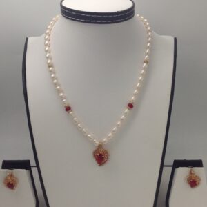 White,red cz pendent set with oval pearls mala jps0007