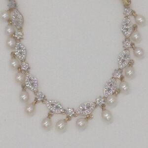 White CZ Stones and Freshwater Tear Drop Pearls Necklace Set JNC0061