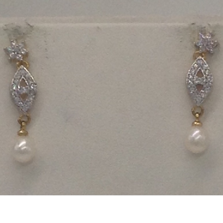 White CZ Stones and Freshwater Tear Drop Pearls Necklace Set JNC0061