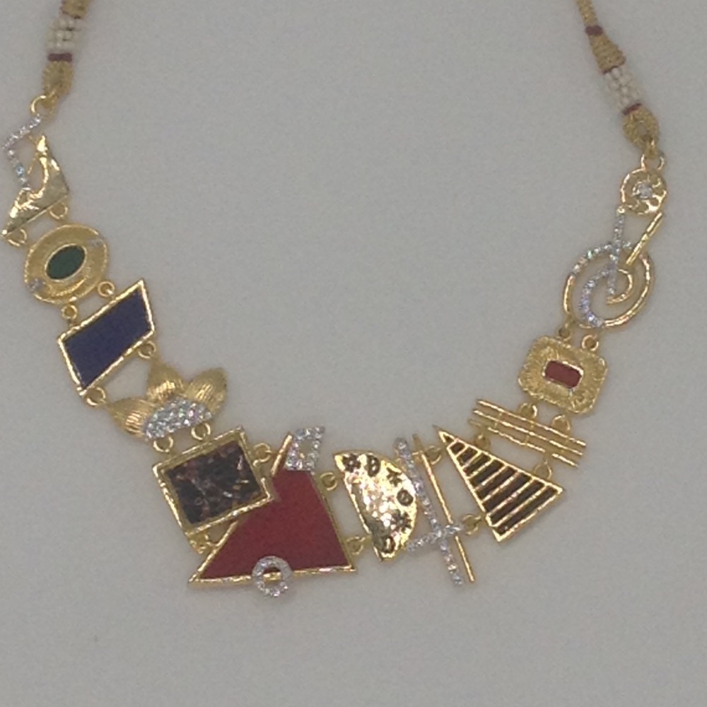 White CZ Stones with Enamel Motif Necklace Set JNC0057
