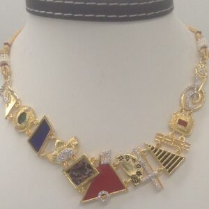 White CZ Stones with Enamel Motif Necklace Set JNC0057