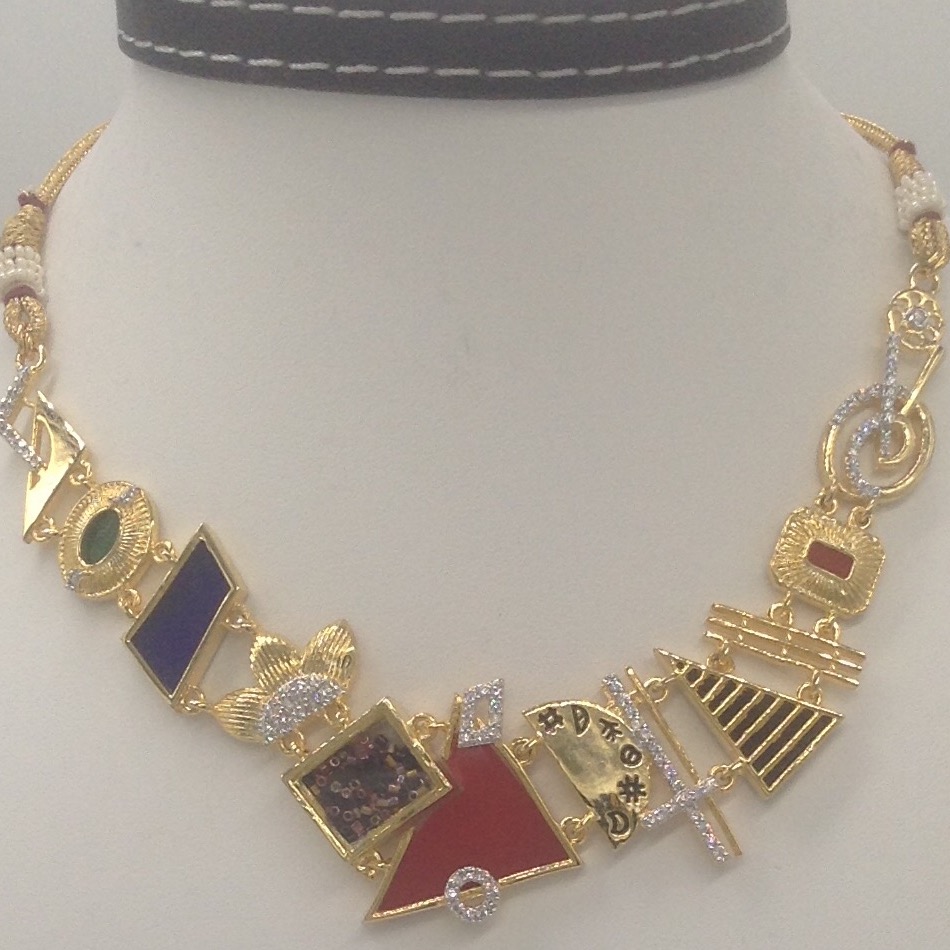 White CZ Stones with Enamel Motif Necklace Set JNC0057