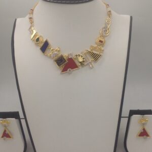 White CZ Stones with Enamel Motif Necklace Set JNC0057