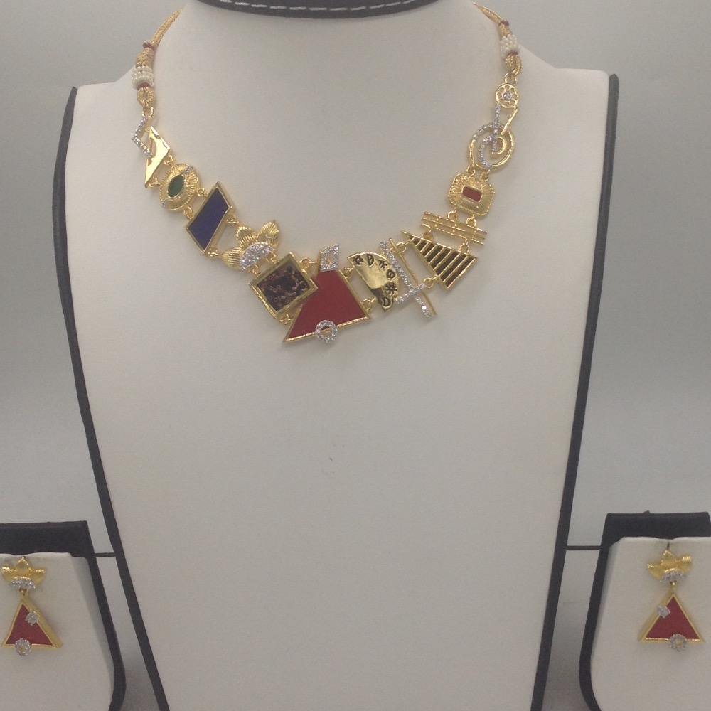White CZ Stones with Enamel Motif Necklace Set JNC0057