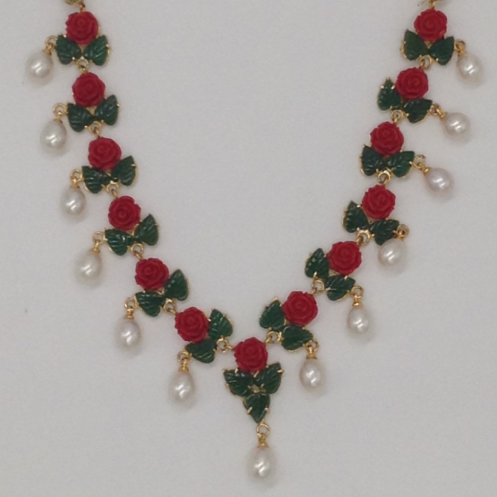 Coral, Jade and Pearls Necklace Set JNC0046