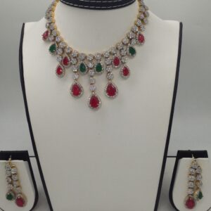 Multicolour cz stones precious setting necklace set  jnc0048