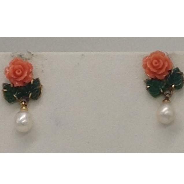 Orange Coral Flowers and Green Jade Leaves Necklace Set JNC0015