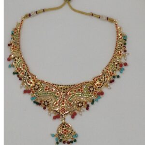 White Pearls and Navratan Stones Amritsar Necklace Set JNC0023