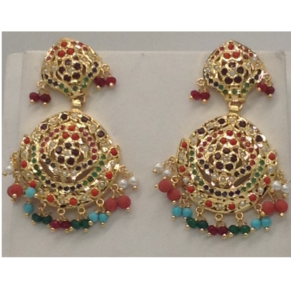 White Pearls and Navratan Stones Amritsar Necklace Set JNC0023