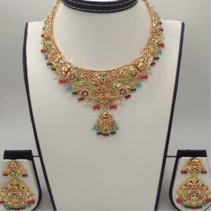 White Pearls and Navratan Stones Amritsar Necklace Set JNC0023