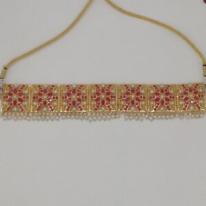 Ruby and White Button Pearls Laccha Necklace Set JNC0033