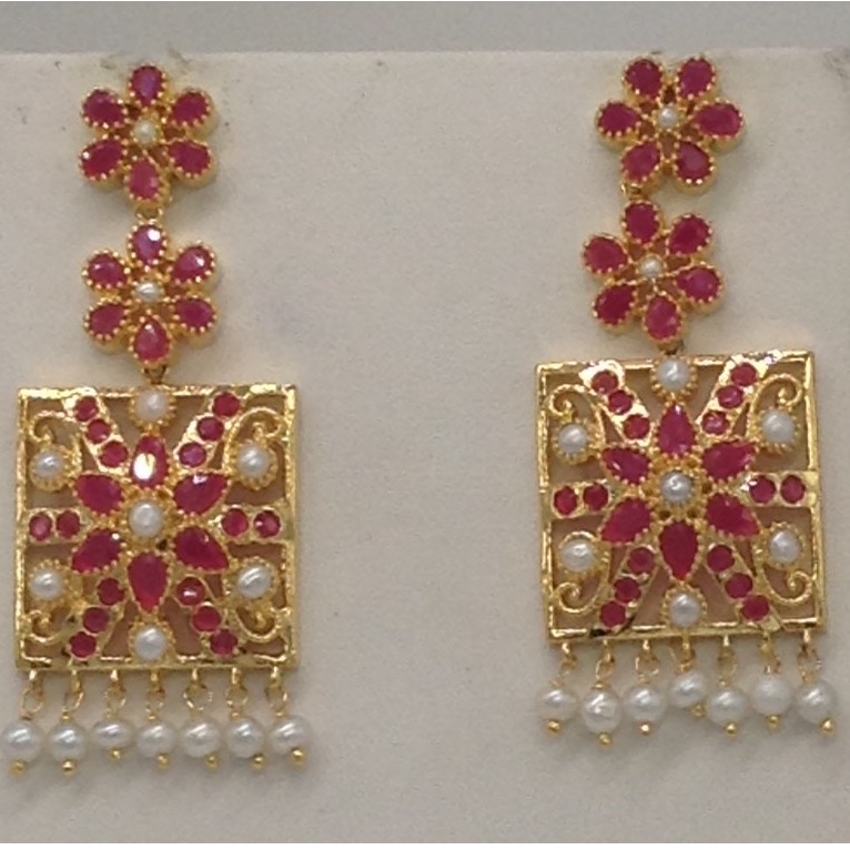 Ruby and White Button Pearls Laccha Necklace Set JNC0033