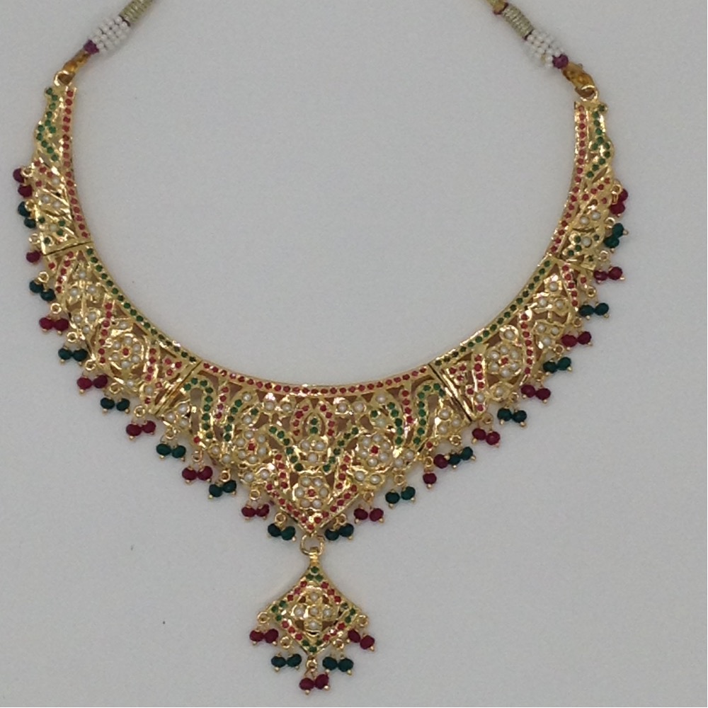 Ruby, Emeralds and White Pearls Amritsar Necklace Set JNC0026