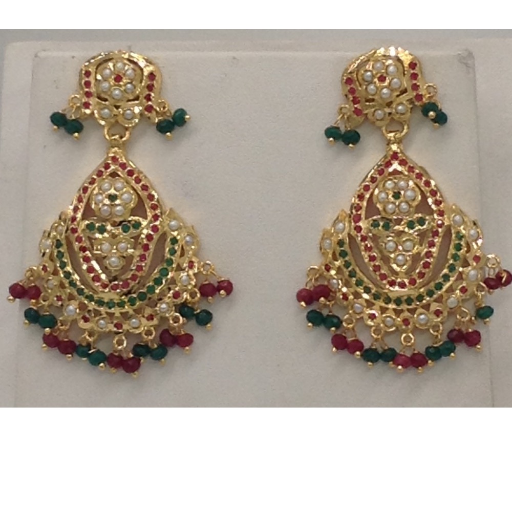 Ruby, Emeralds and White Pearls Amritsar Necklace Set JNC0026