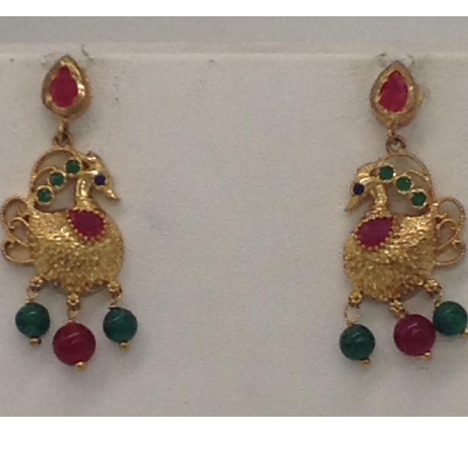 Green and Red CZ Stones Peacock Necklace Haar Set JNC0008