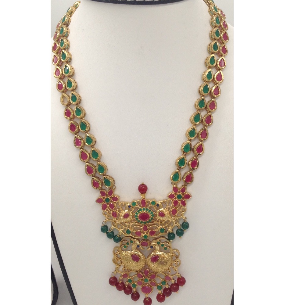 Green and Red CZ Stones Peacock Necklace Haar Set JNC0008
