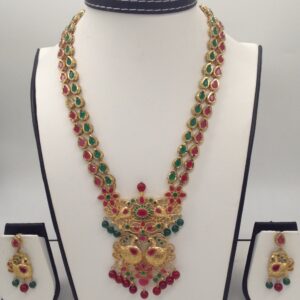 Green and Red CZ Stones Peacock Necklace Haar Set JNC0008