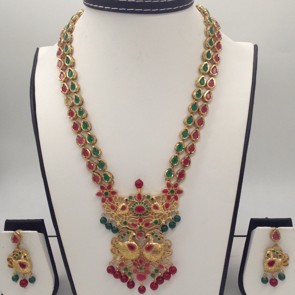 Green and Red CZ Stones Peacock Necklace Haar Set JNC0008