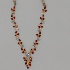 White CZ Stones Necklace Set With Red Enamel JNC0043