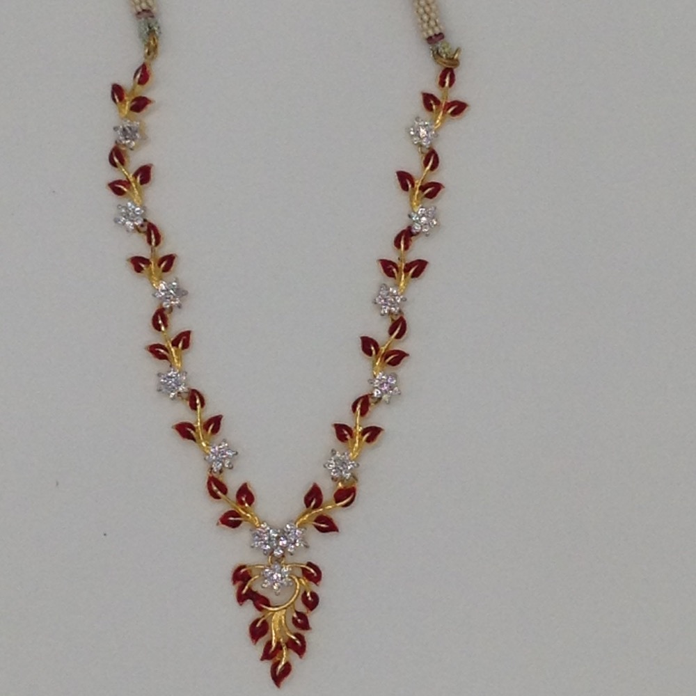 White CZ Stones Necklace Set With Red Enamel JNC0043